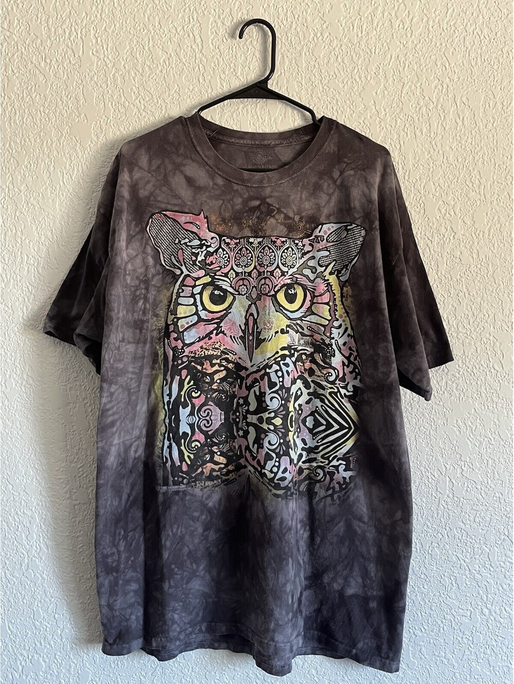 The Mountain  Black/Grey Tie Dye Owl Graphic Tee Psychedelic Art Shirt Men’s XL